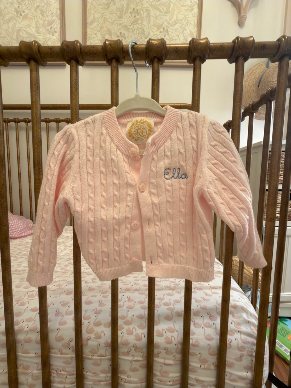 Buford bonnet Company -Pink Cable-Knit Baby Cardigan with Name Embroidery *ELLA*